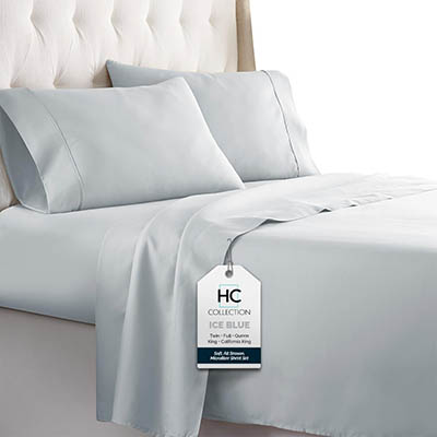 HC COLLECTION Queen Sheet Set - Deep Pocket Bed Sheets - Extra Soft & Breathable - 4 PC Set, Easy Care, Machine Washable - Cooling Ice Blue Sheets