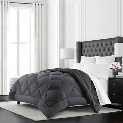 Beckham Hotel Collection Goose Down Alternative Reversible Comforter - All Season - Premium Quality Luxury Comforter - Twin/Twin XL - Grey/Black